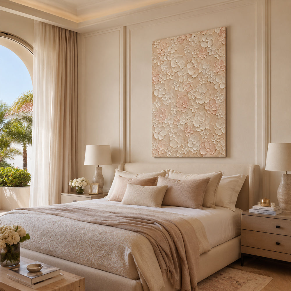 Texture Painting Art – Neutral 3D Floral Blooms