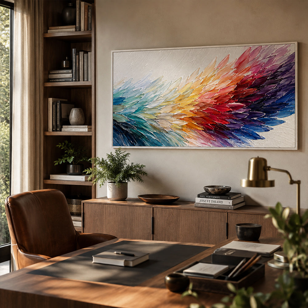 Abstract Wall Art – Rainbow Feather Waves