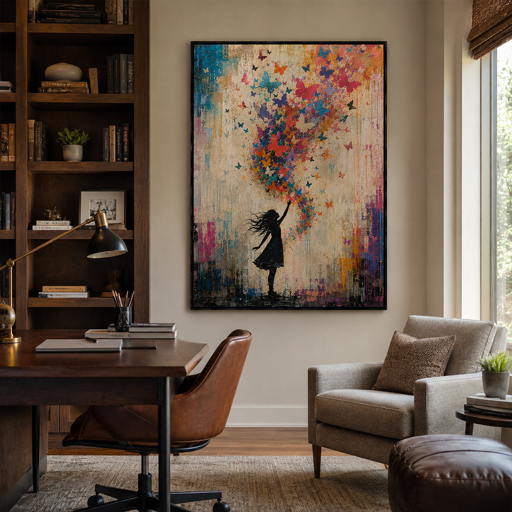 Vintage Americana Art – Girl Chasing Butterflies