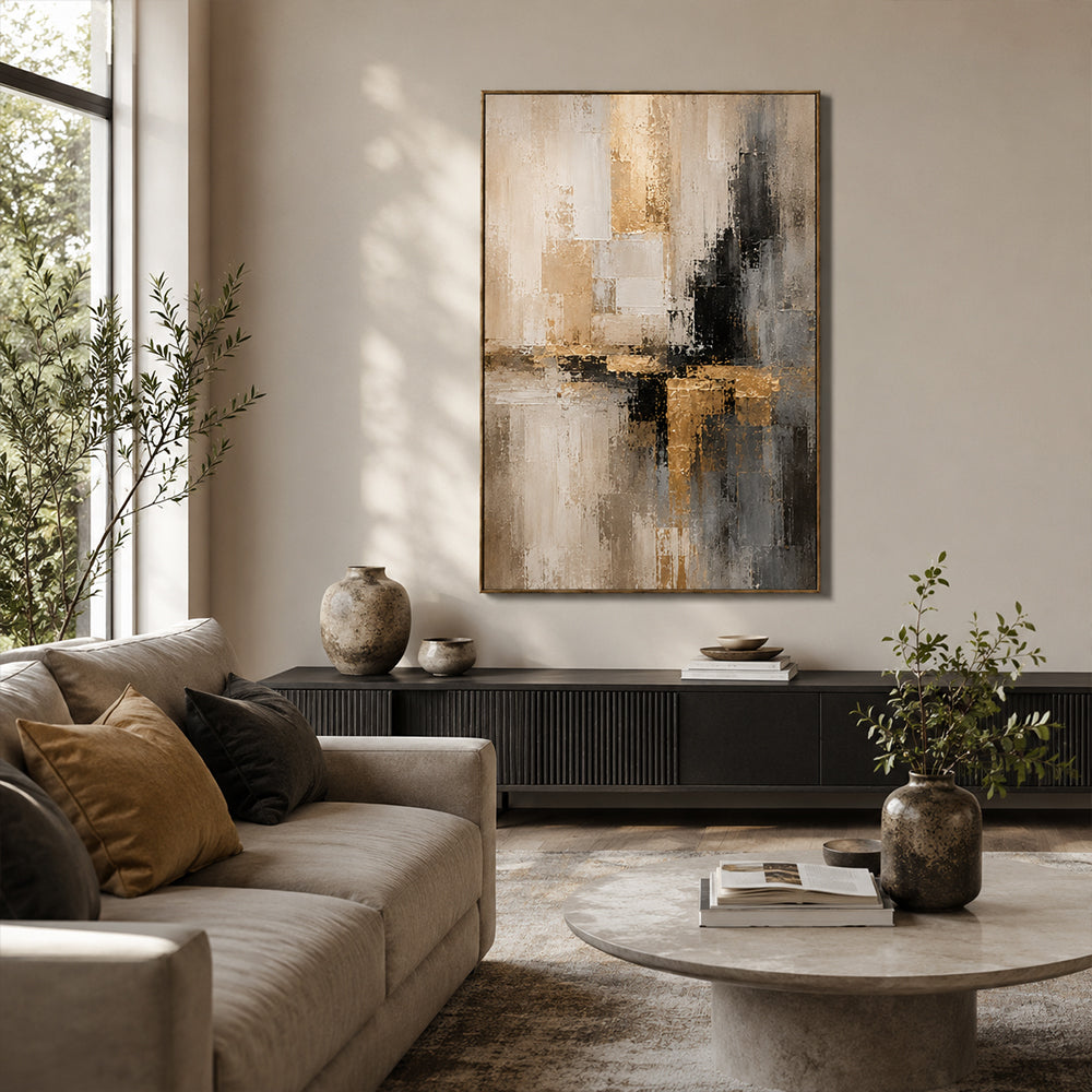 Abstract Wall Art – Gilded Neutral Blocks