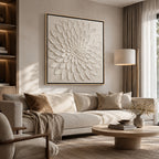 Minimalist Art – White Relief Dahlia