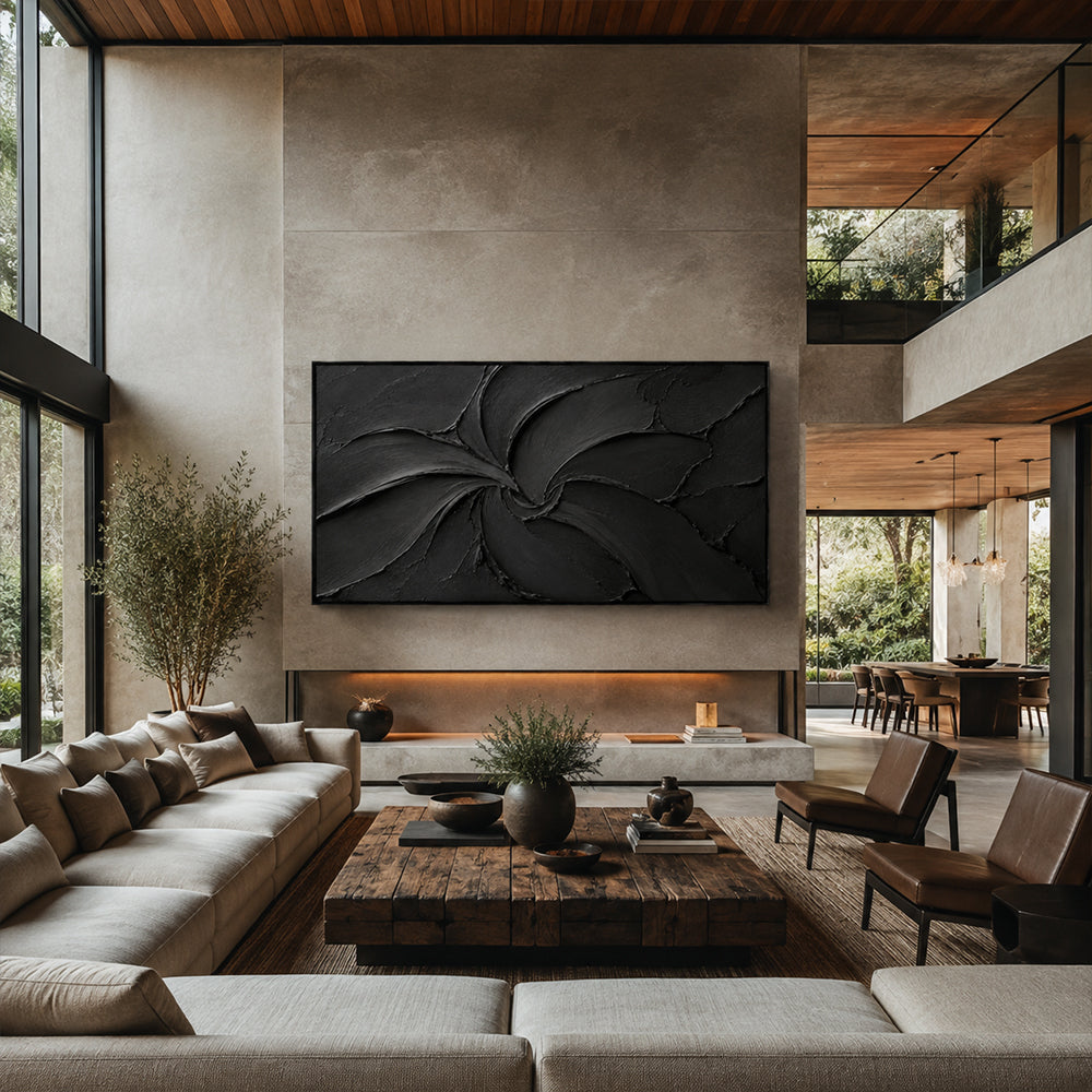 Texture Painting Art – Swirling Black Impasto Forms