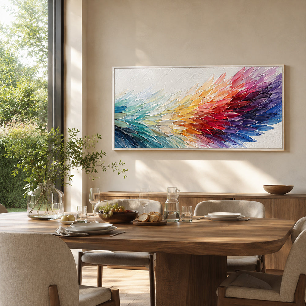 Abstract Wall Art – Rainbow Feather Waves