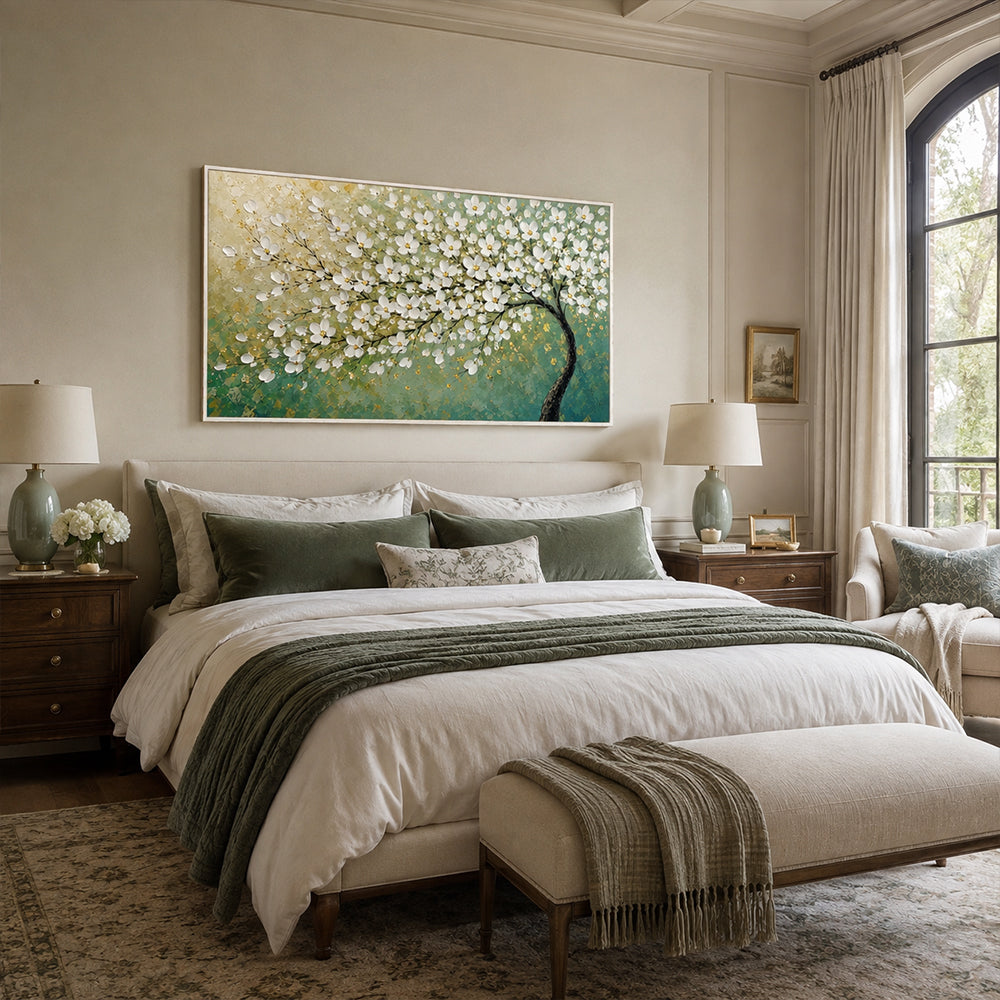 Texture Painting Art – White Blossom Tree