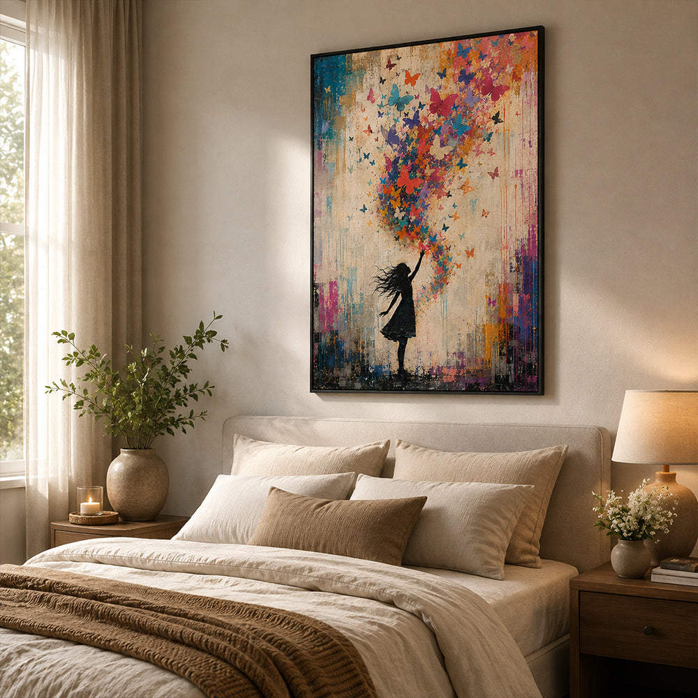 Vintage Americana Art – Girl Chasing Butterflies