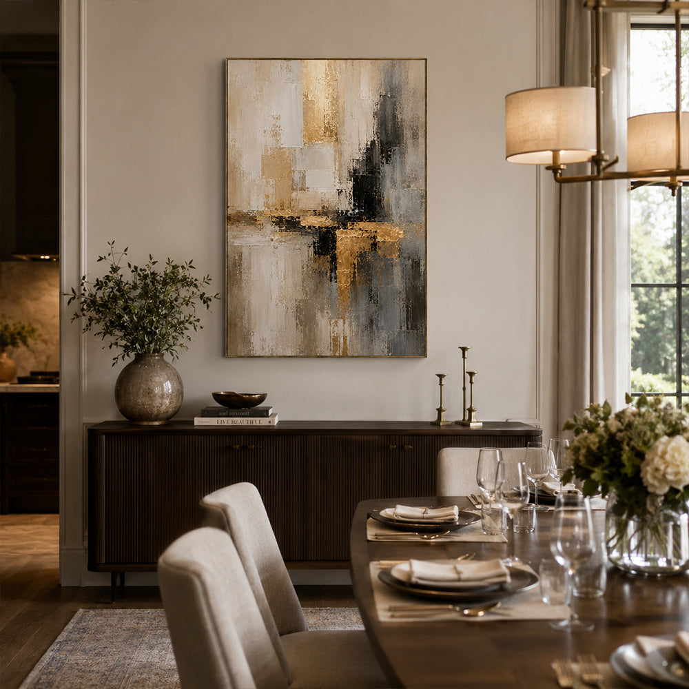 Abstract Wall Art – Gilded Neutral Blocks