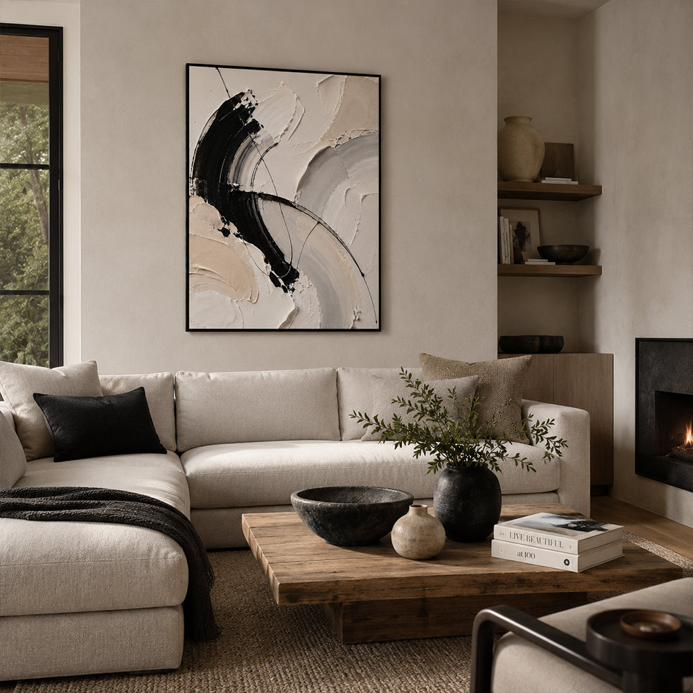 Abstract Wall Art – Curved Neutral Impasto Strokes