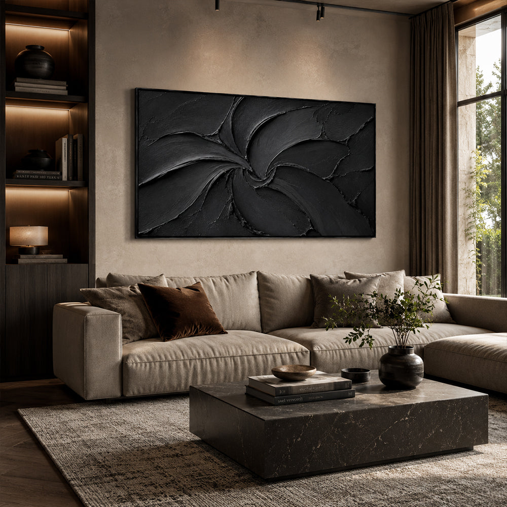 Texture Painting Art – Swirling Black Impasto Forms