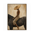 Vintage Americana Art – Handmade Woman & Dark Horse Textured Oil Painting