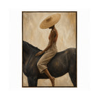 Vintage Americana Art – Handmade Woman & Dark Horse Textured Oil Painting
