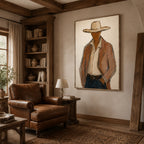 Vintage Americana Art – Textured Rustic Western Minimalist Handmade Oil Painting Wall Art
