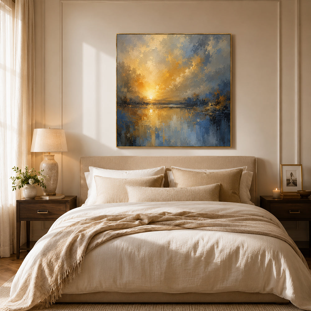 [Copy]Abstract Wall Art – Neutral Lakescape Textured Handmade Oil Painting Wall Art