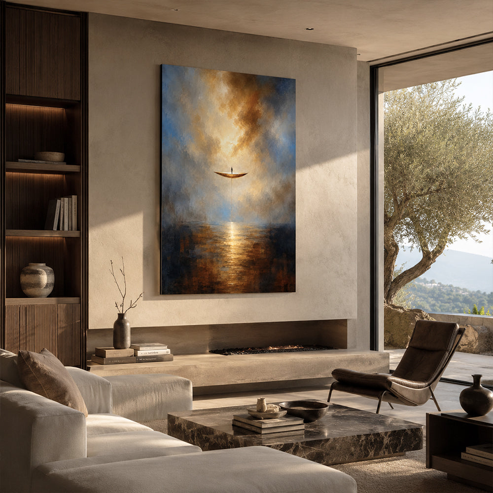 Abstract Wall Art – Floating Boat Seascape Painting
