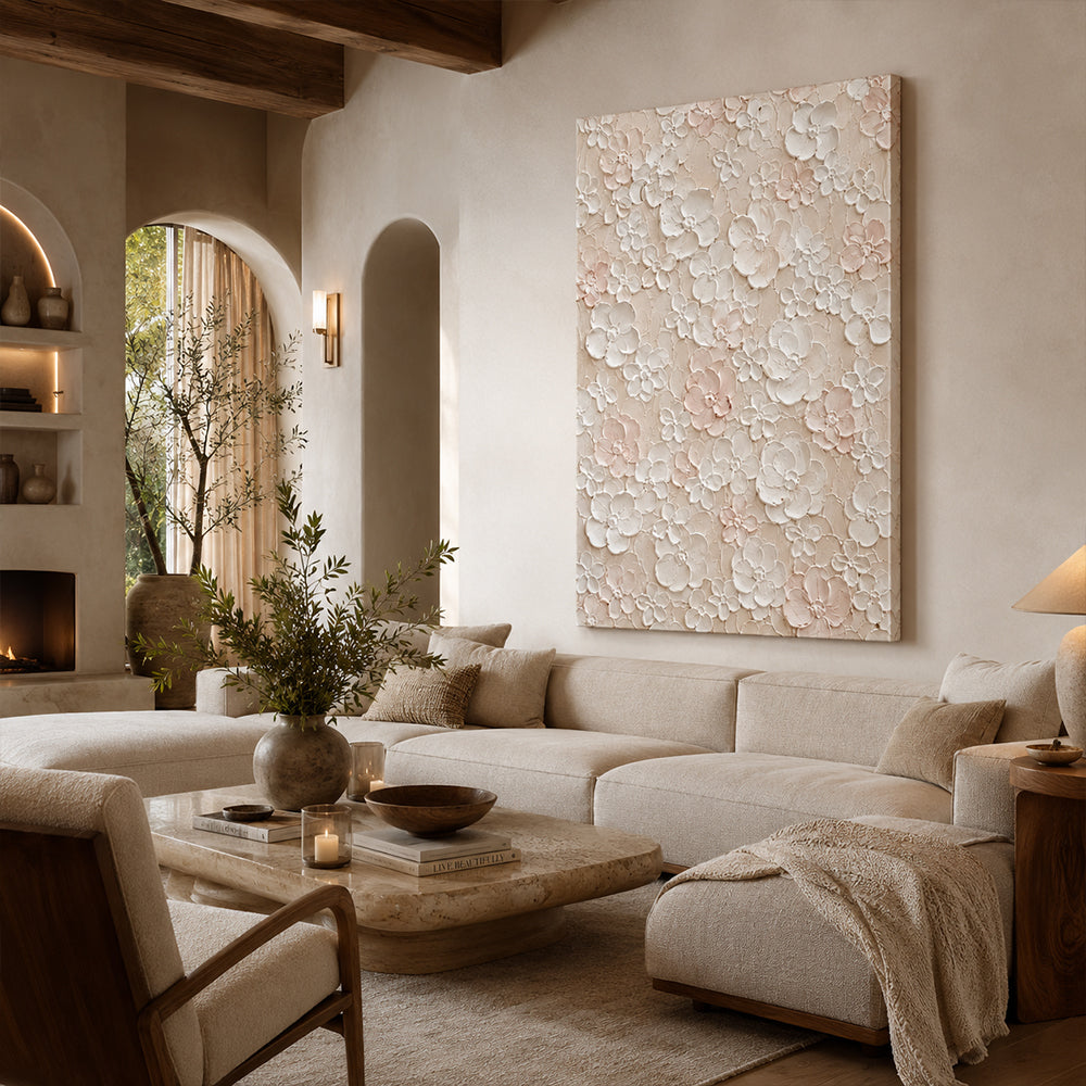 Texture Painting Art – Neutral 3D Floral Blooms