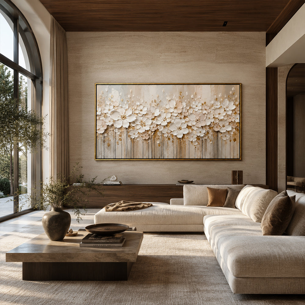 Texture Painting Art – Cream Floral Relief Art