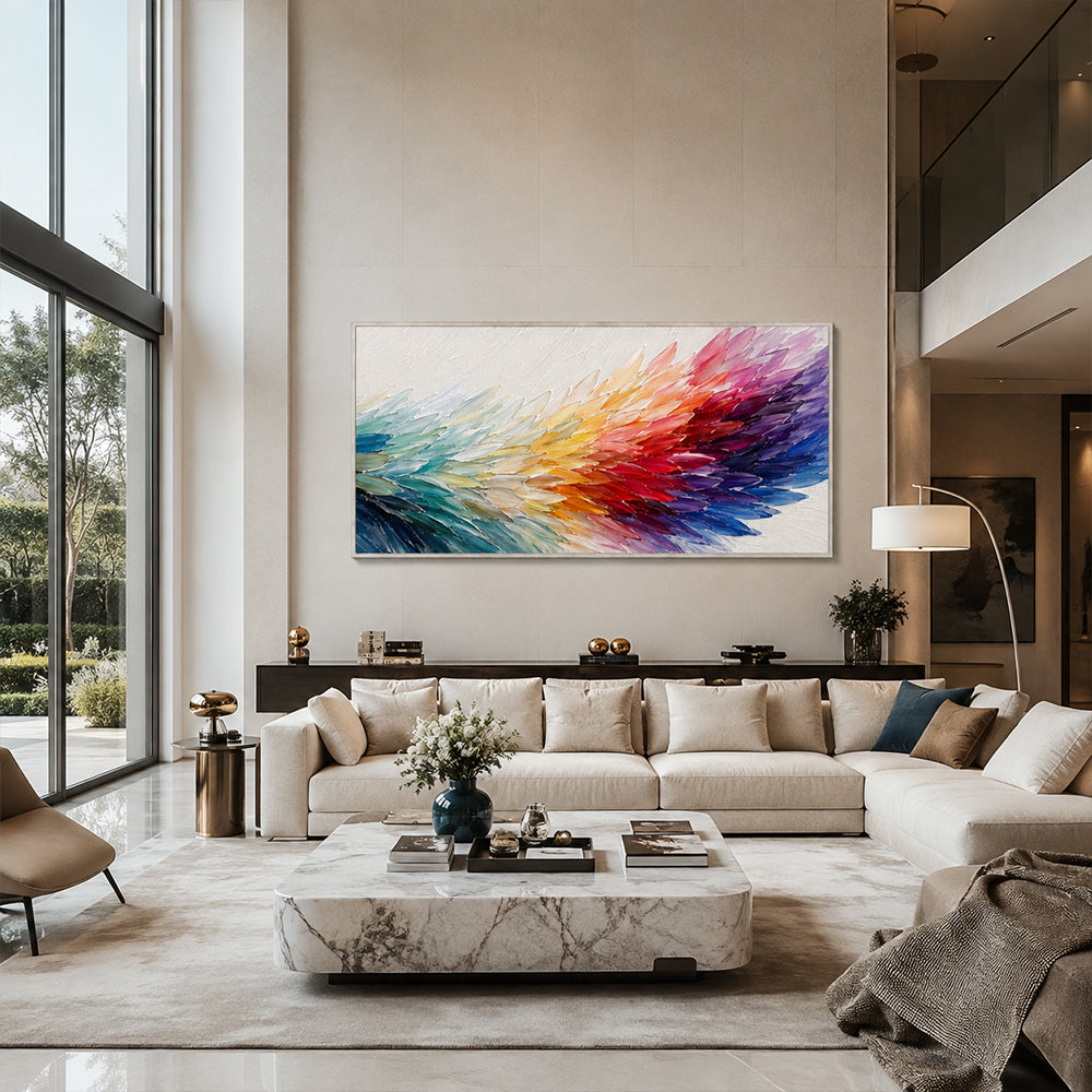 Abstract Wall Art – Rainbow Feather Waves