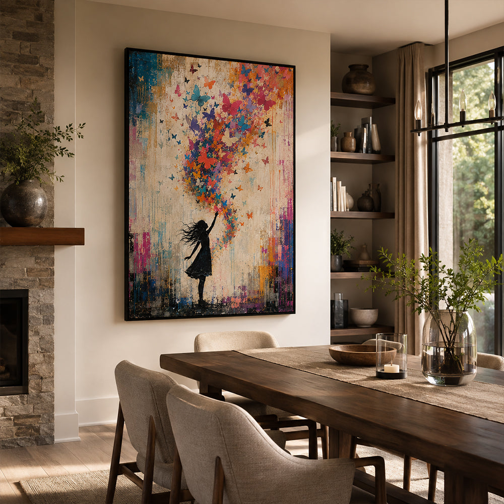 Vintage Americana Art – Girl Chasing Butterflies