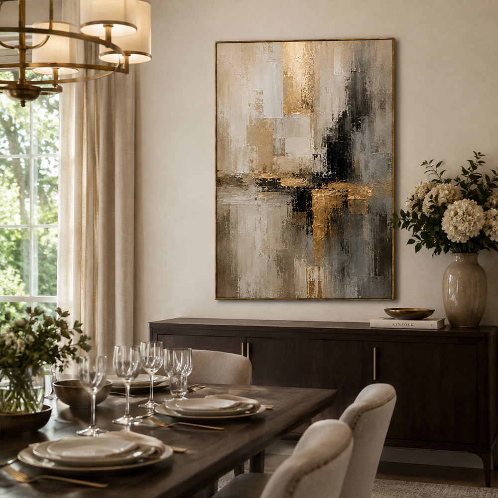 Abstract Wall Art – Gilded Neutral Blocks