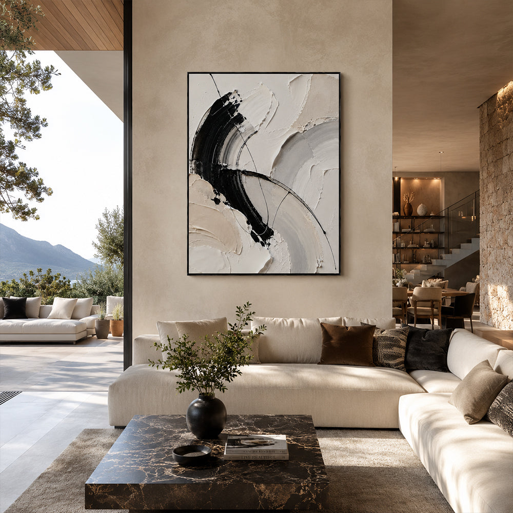 Abstract Wall Art – Curved Neutral Impasto Strokes