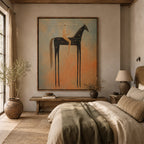 Vintage Americana Art – Celestial Starry Horse Rider Textured Handmade Oil Painting Wall Art