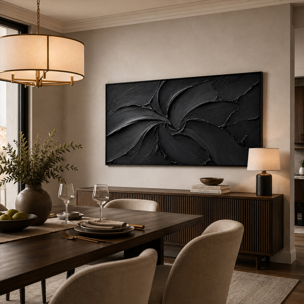 Texture Painting Art – Swirling Black Impasto Forms