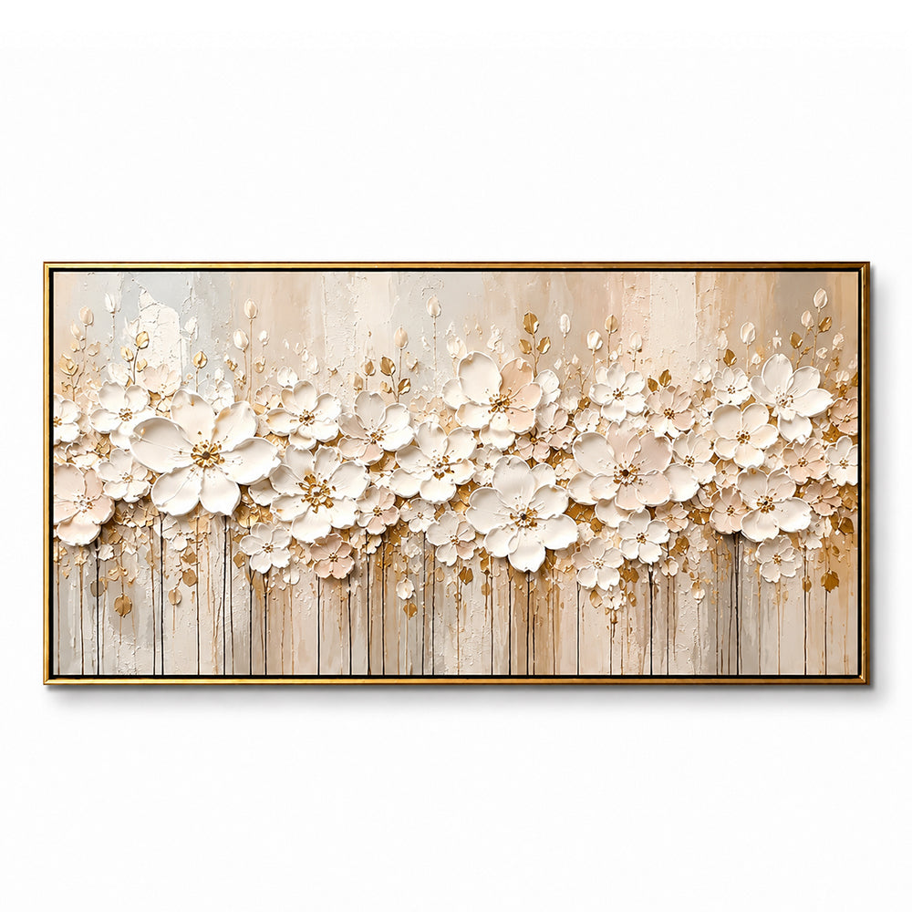 Texture Painting Art – Cream Floral Relief Art