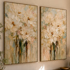 Abstract Wall Art – Cream Floral Textured Handmade Oil Painting Wall Art