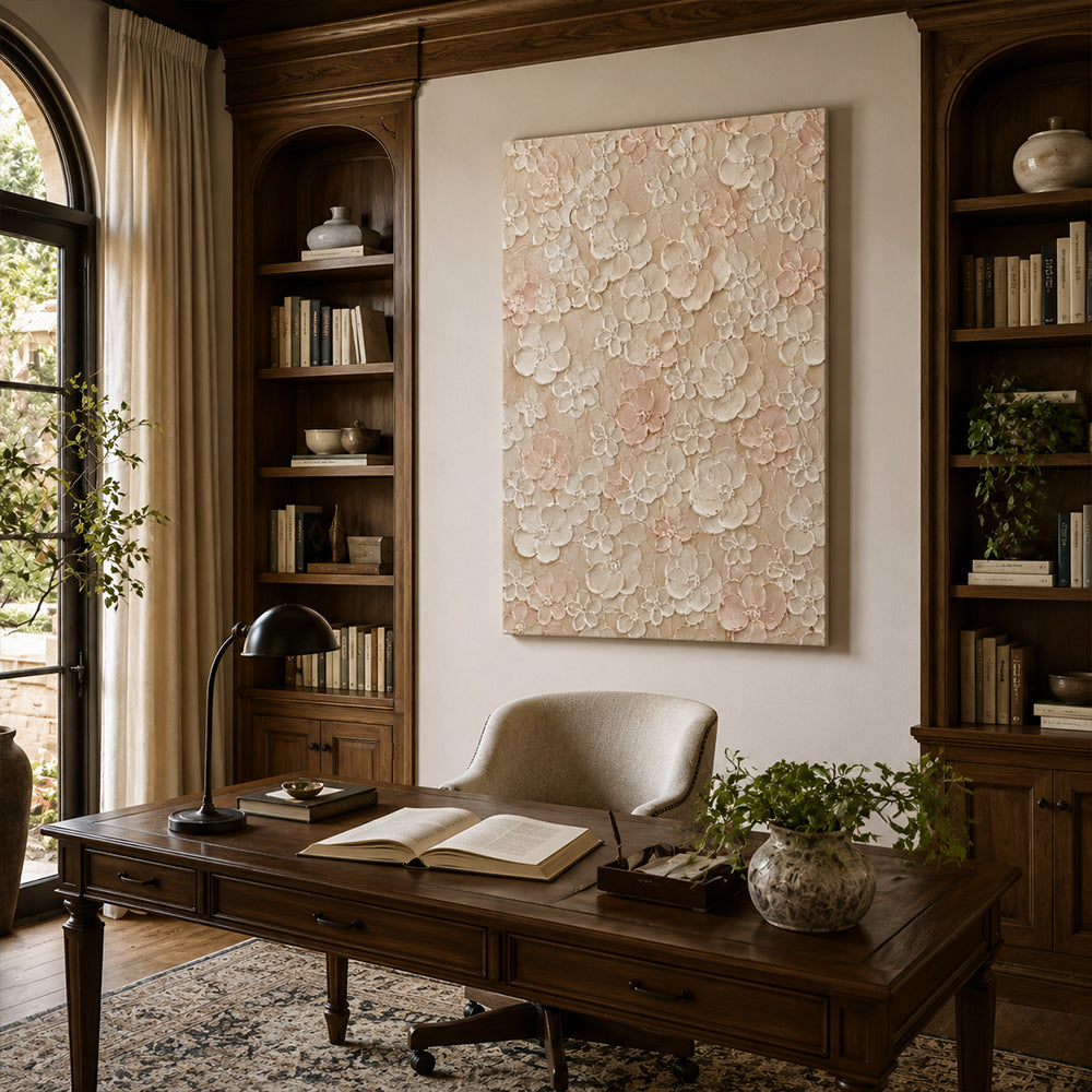 Texture Painting Art – Neutral 3D Floral Blooms