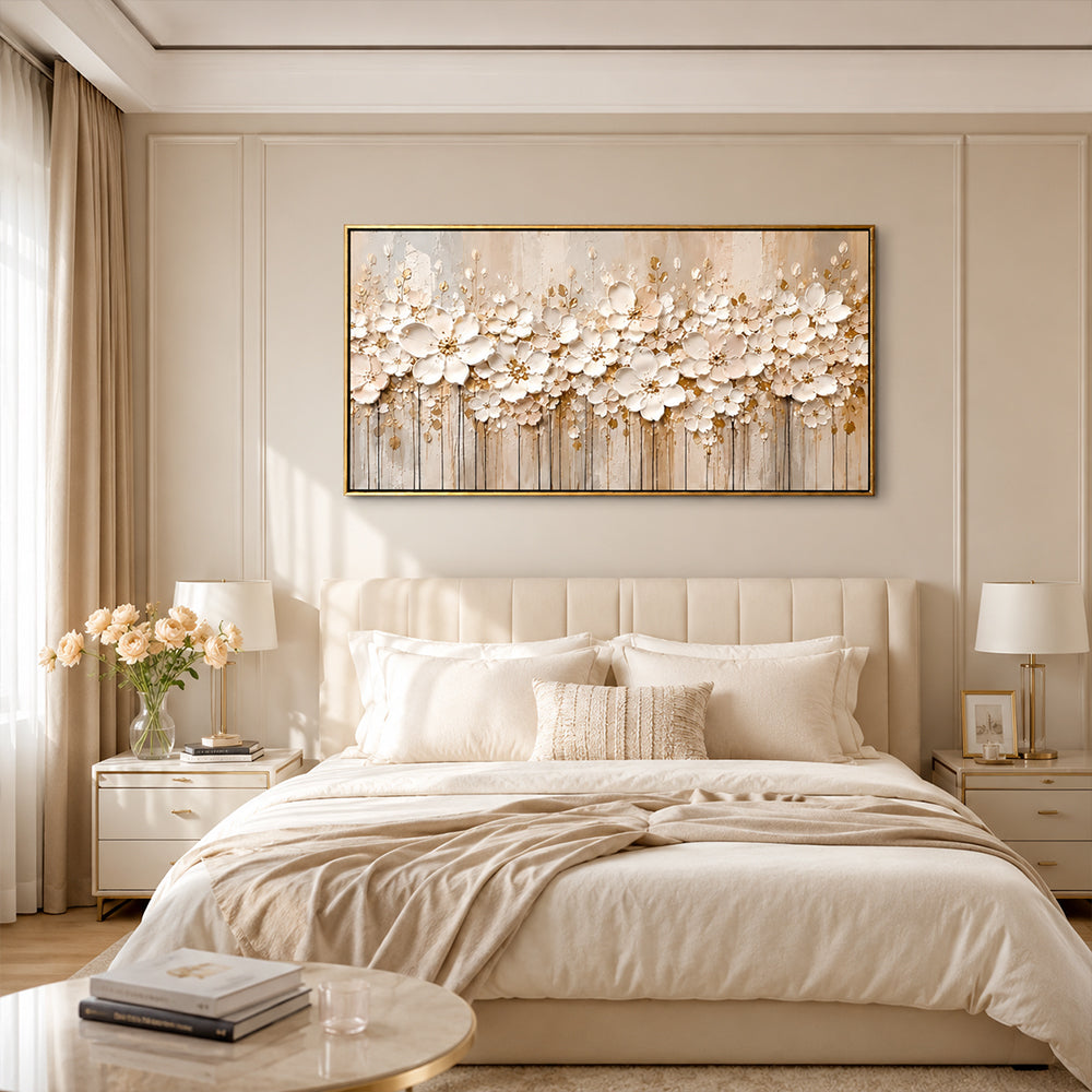 Texture Painting Art – Cream Floral Relief Art