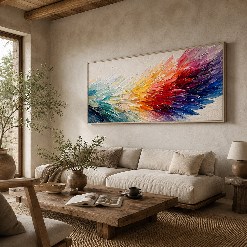 Abstract Wall Art – Rainbow Feather Waves