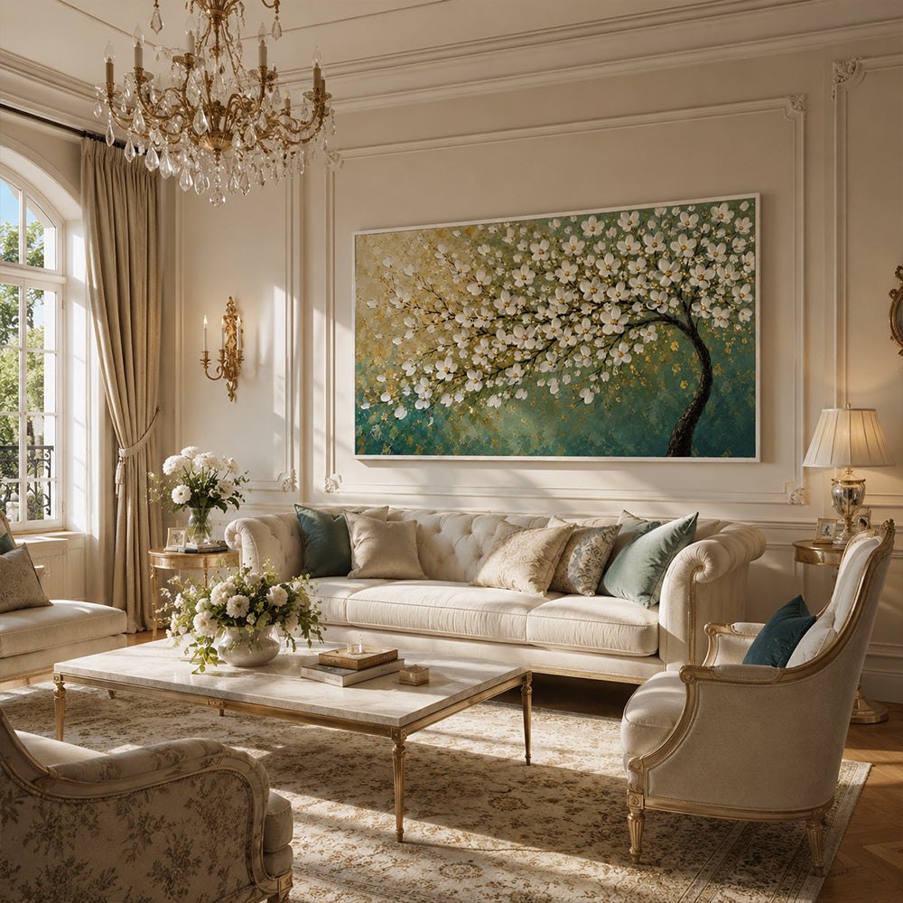 Texture Painting Art – White Blossom Tree