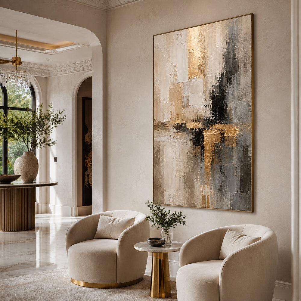 Abstract Wall Art – Gilded Neutral Blocks