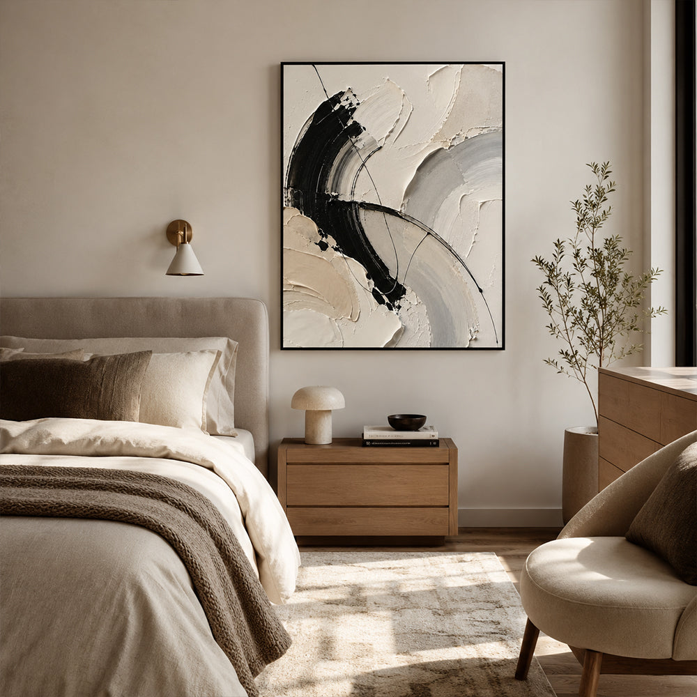 Abstract Wall Art – Curved Neutral Impasto Strokes