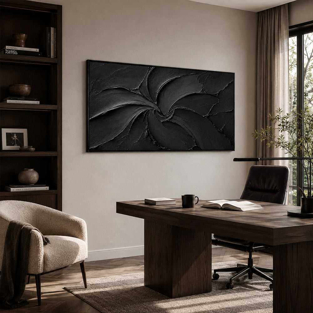 Texture Painting Art – Swirling Black Impasto Forms
