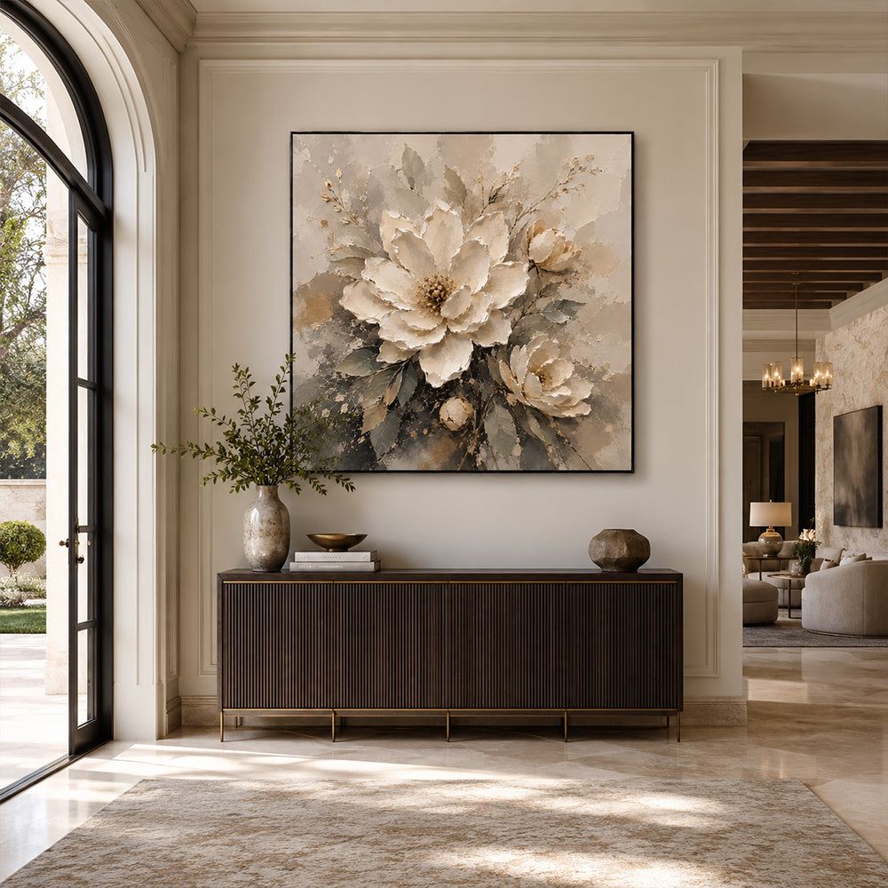 Texture Painting Art – Neutral Cream Florals
