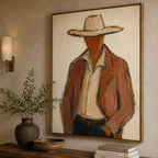Vintage Americana Art – Textured Rustic Western Minimalist Handmade Oil Painting Wall Art