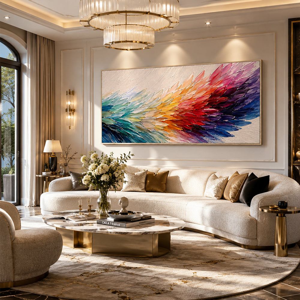 Abstract Wall Art – Rainbow Feather Waves