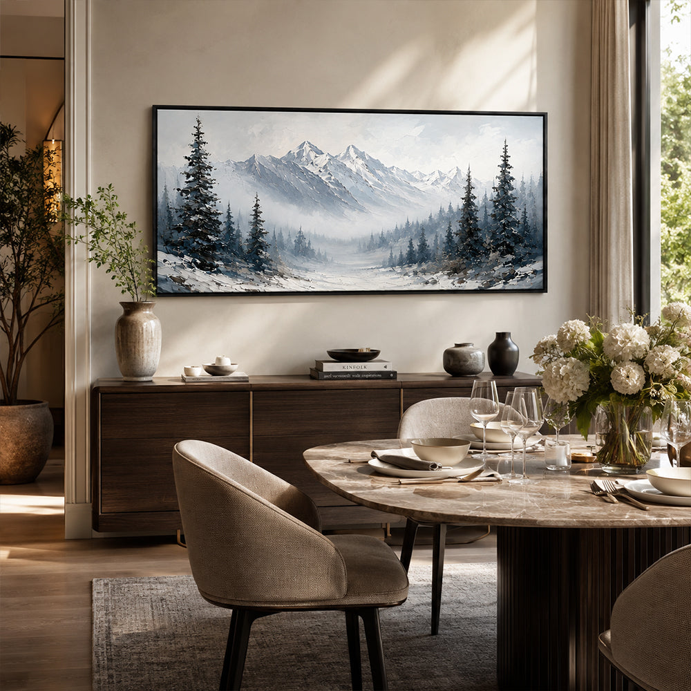 Texture Painting Art – Snowy Pine Mountain Scene