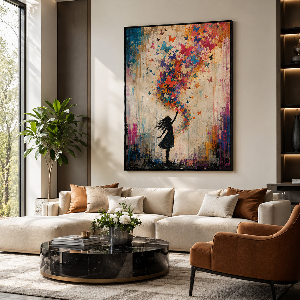 Vintage Americana Art – Girl Chasing Butterflies