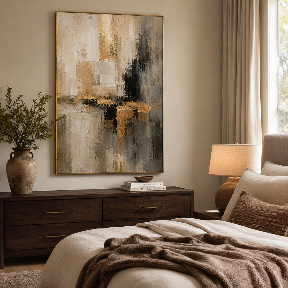 Abstract Wall Art – Gilded Neutral Blocks