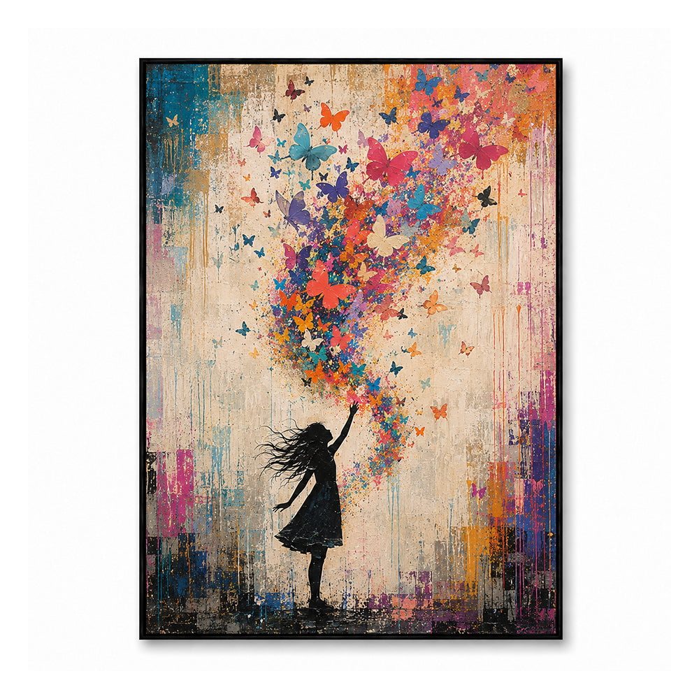 Vintage Americana Art – Girl Chasing Butterflies