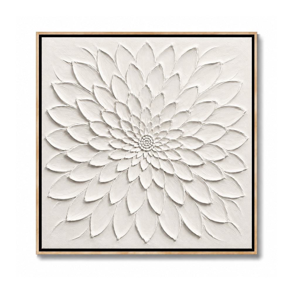 Minimalist Art – White Relief Dahlia