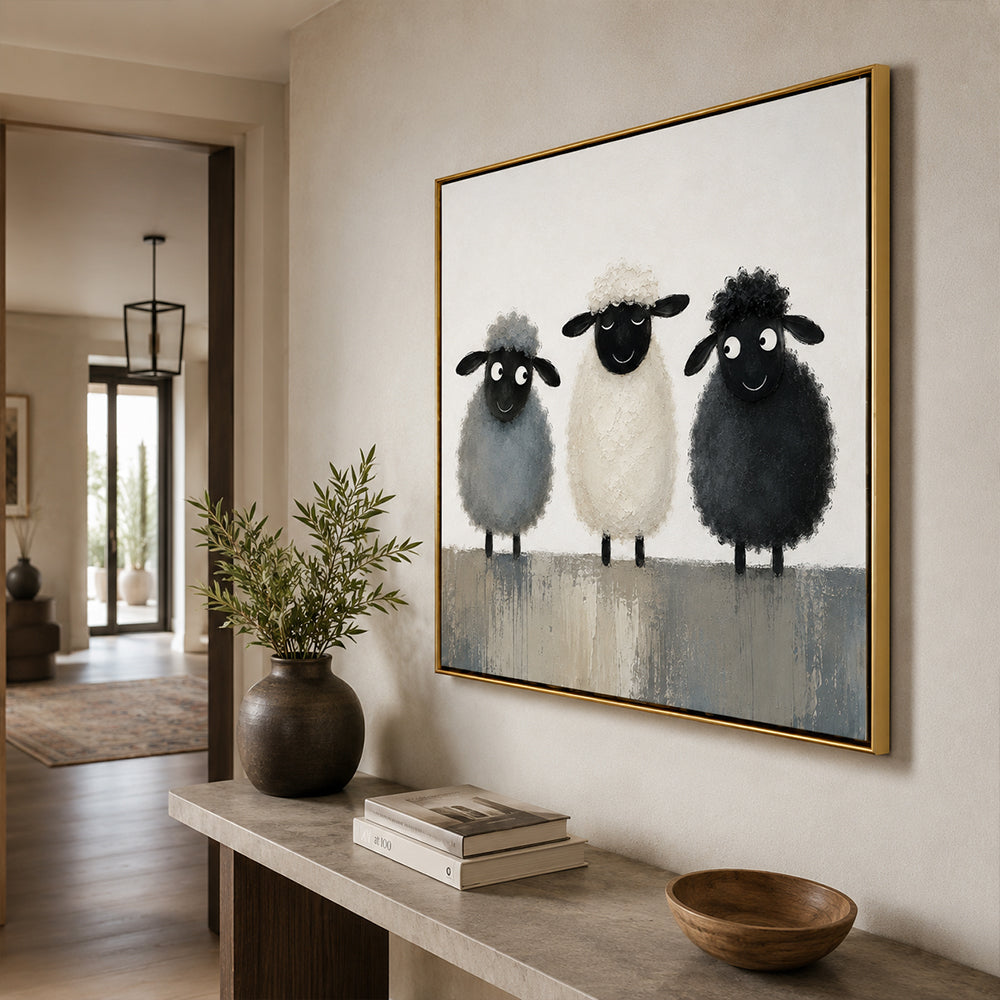 Texture Painting Art – Three Fluffy Sheep