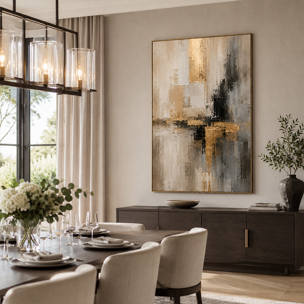 Abstract Wall Art – Gilded Neutral Blocks