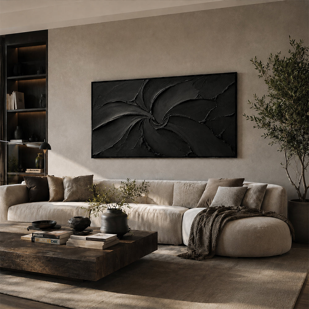 Texture Painting Art – Swirling Black Impasto Forms