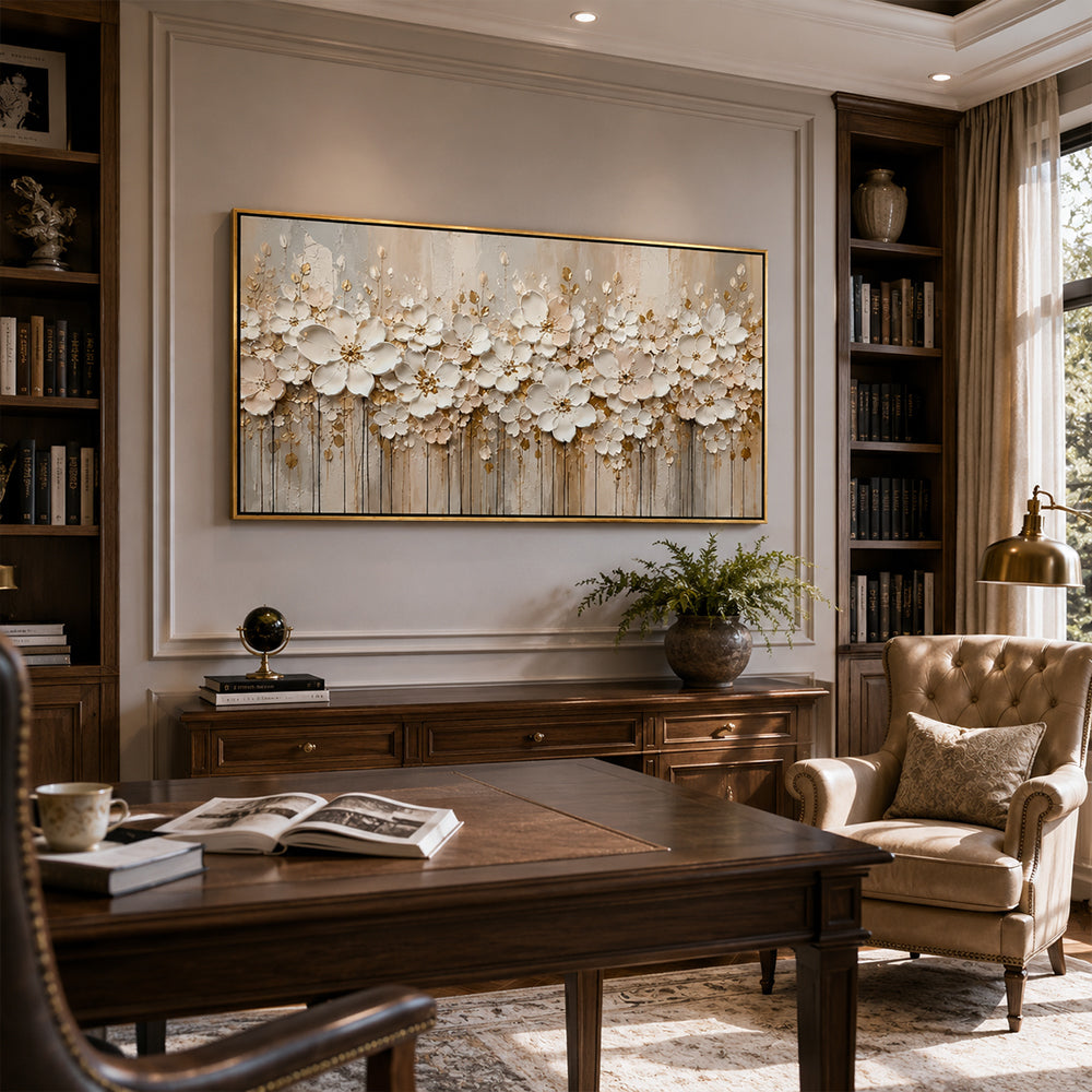 Texture Painting Art – Cream Floral Relief Art