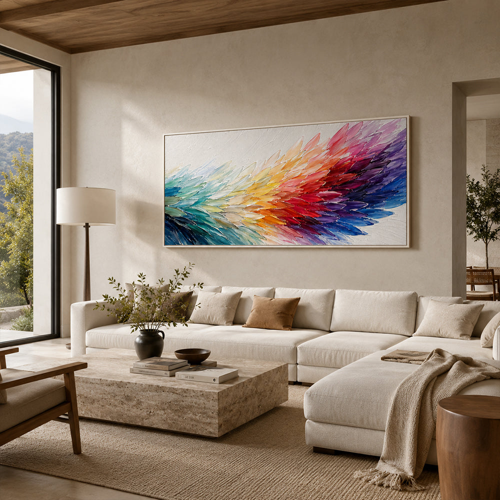 Abstract Wall Art – Rainbow Feather Waves