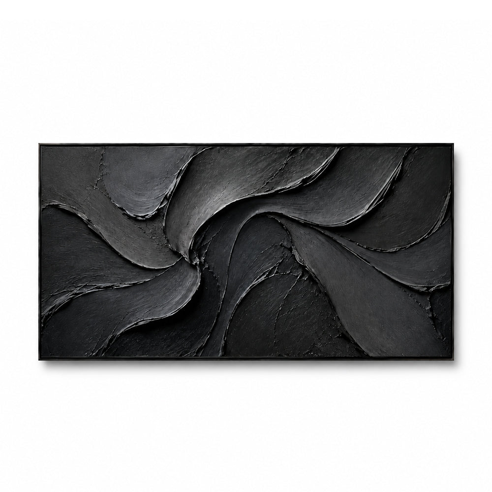 Texture Painting Art – Swirling Black Impasto Forms