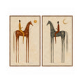 Vintage Americana Art – Sun & Moon Equestrian Diptych Textured Handmade Oil Painting Wall Art